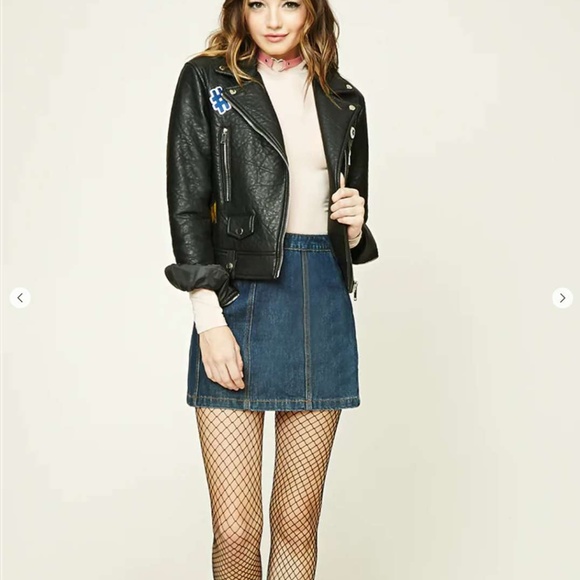 Vegan Leather Moto Patch Jacket - Picture 3 of 4